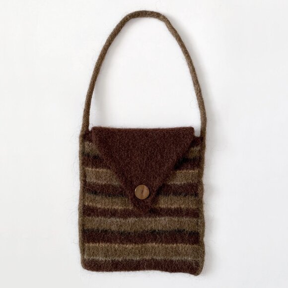 Vintage Wooly Fuzzy Bag Purse Striped Brown Cottagecore Whimsytwee Twee Fairy - Picture 1 of 12